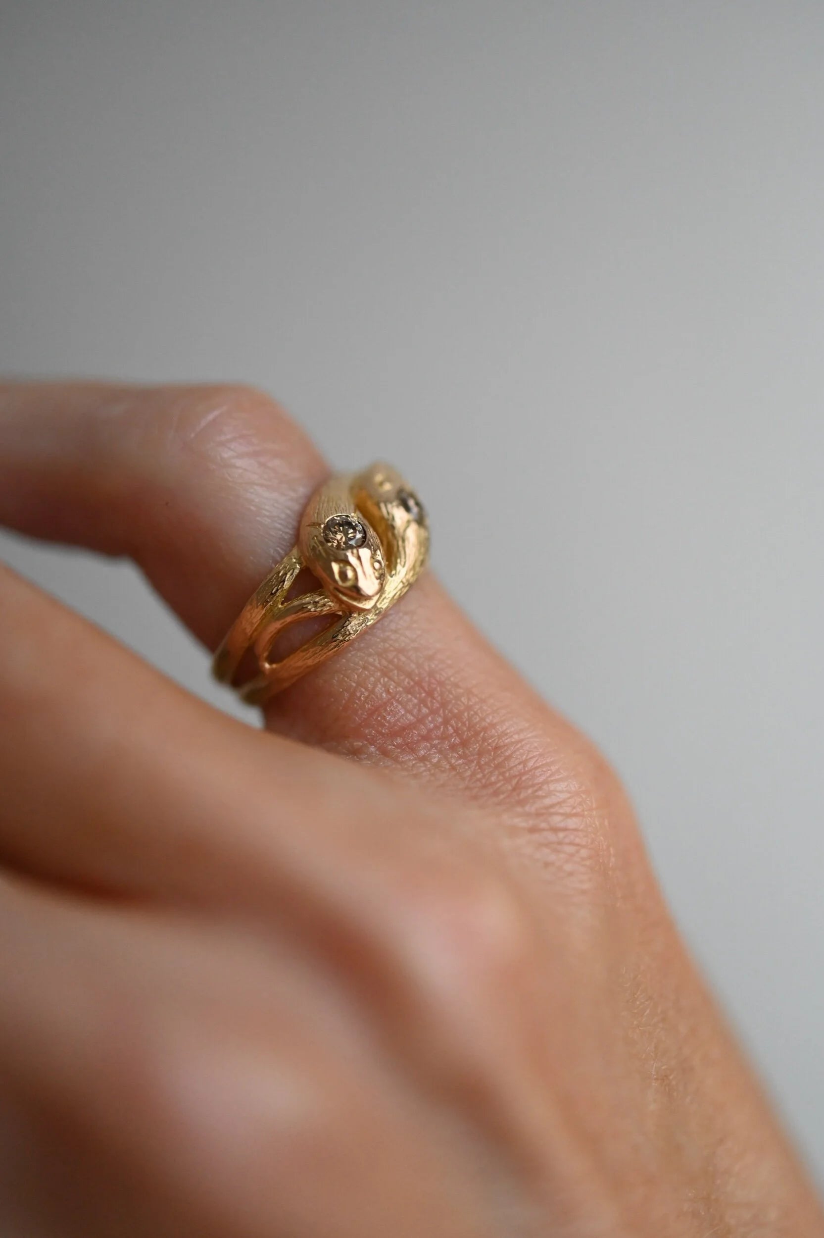 Antique Serpent Ring w Cognac Diamond 18K Gold 1940s