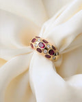 Exquisite Vintage Estate Dome Ring w Rubies and Diamonds 18K Gold