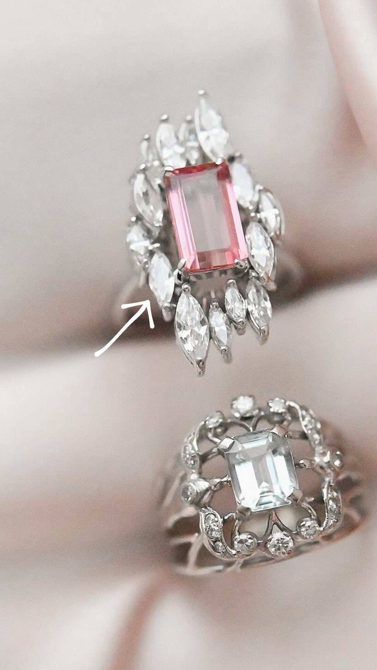 Incredible Navette Cut Diamond and Tourmaline Cocktail Ring 14K Solid White Gold