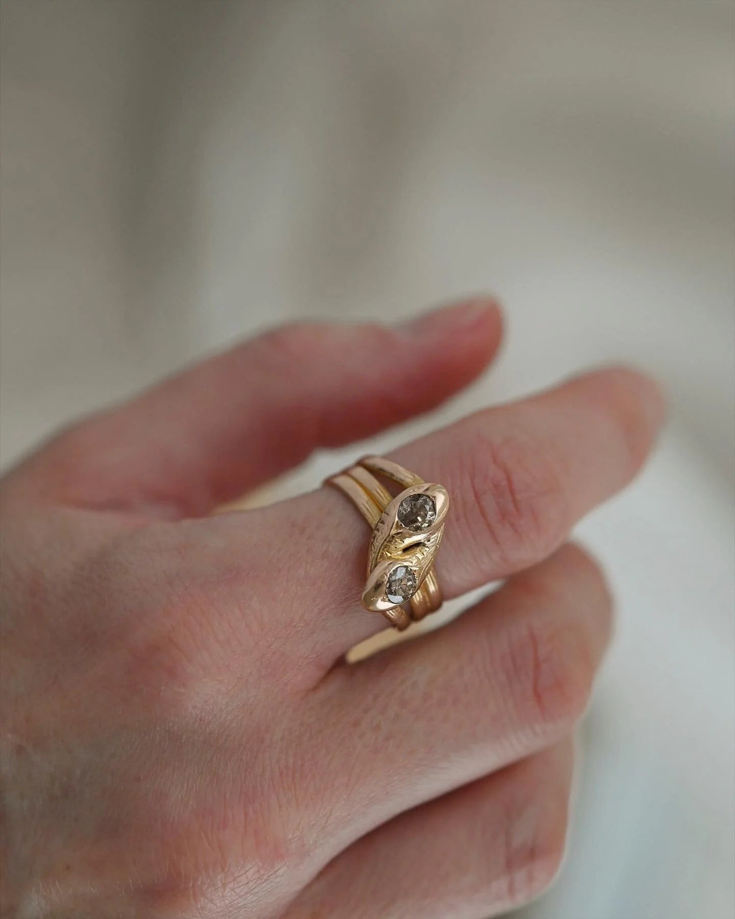 Antique Serpent Ring Old Cut Diamonds 18K Gold 1800s