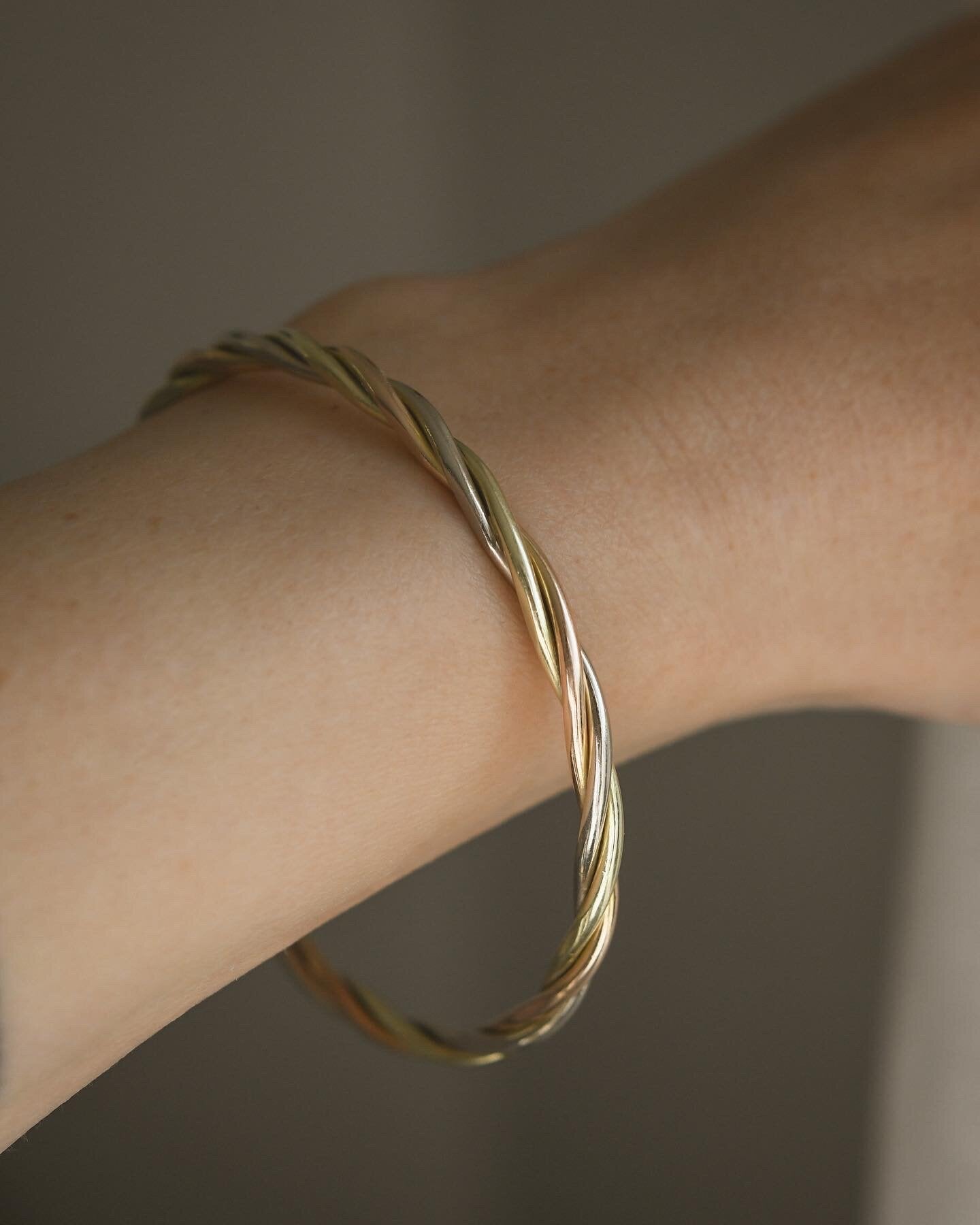Beautiful Twisted Tri Color Bangle 14K Gold