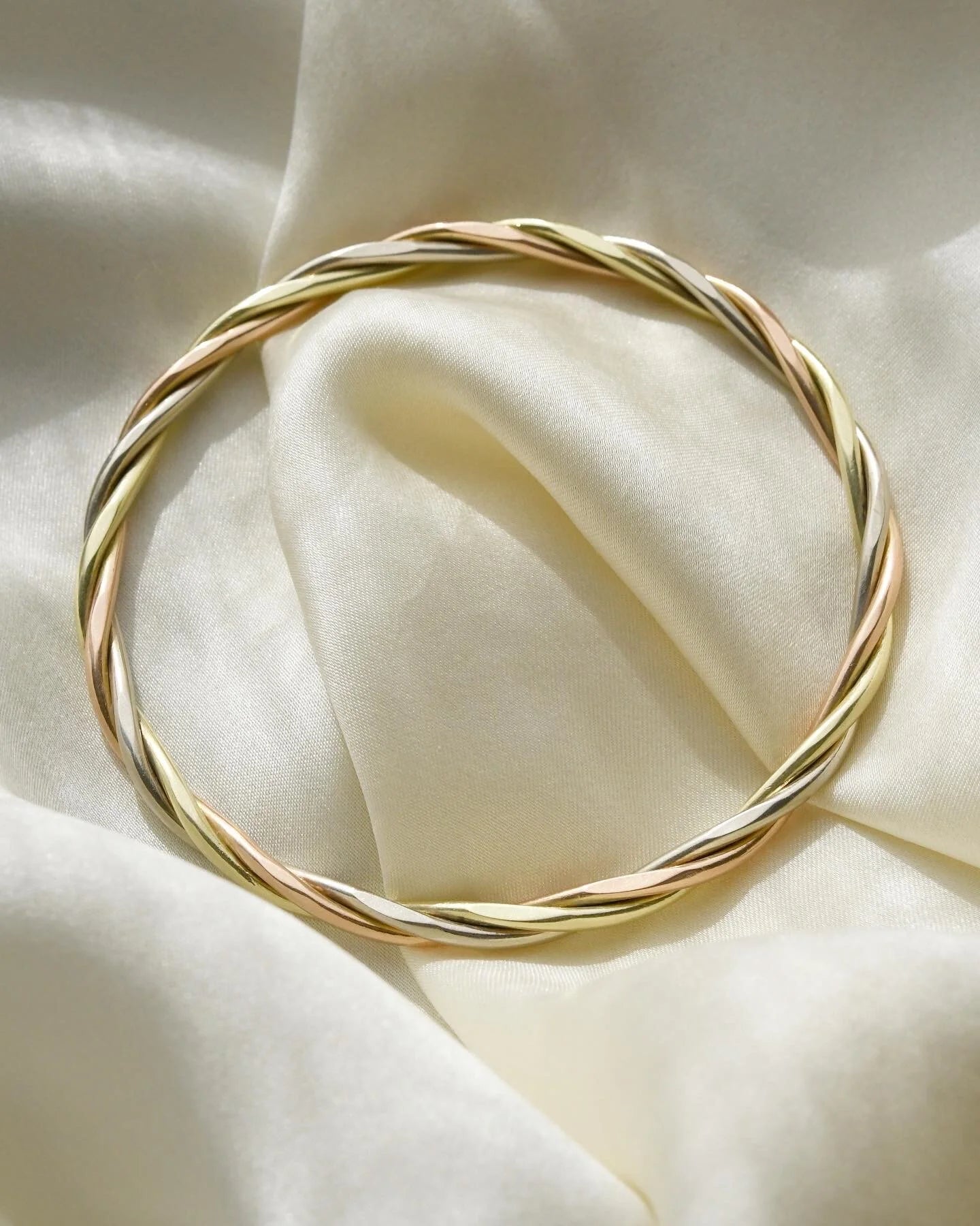 Beautiful Twisted Tri Color Bangle 14K Gold