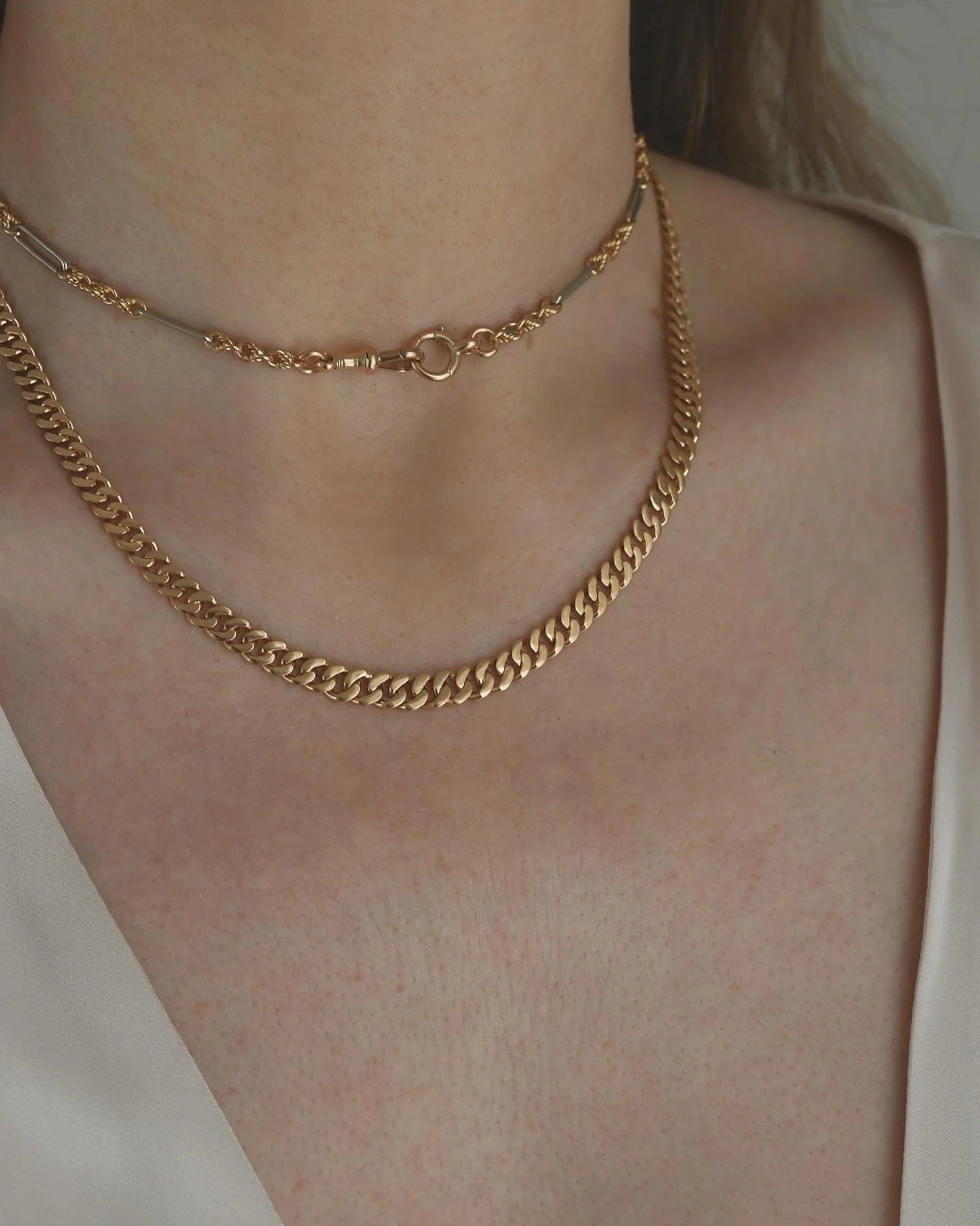 Sold Separately! Antique Watch Chain Choker And Vintage Curb Link Chain 18K Rose Gold 1930s 1946