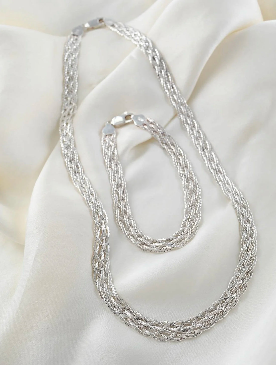 Extraordinary Beautiful Shimmery Silver Set Vintage 1990s Denmark