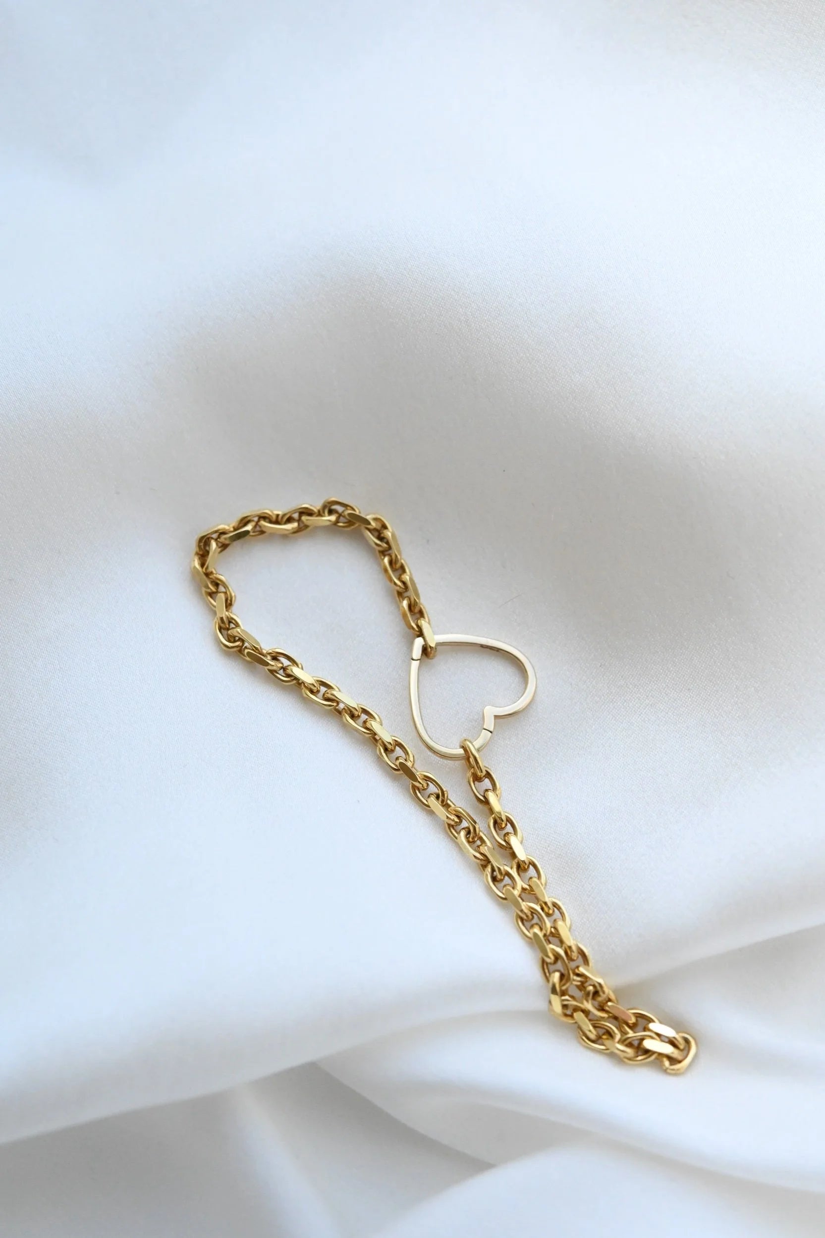 Danish Vintage Biker Link Bracelet w Heart Clasp 14K Gold