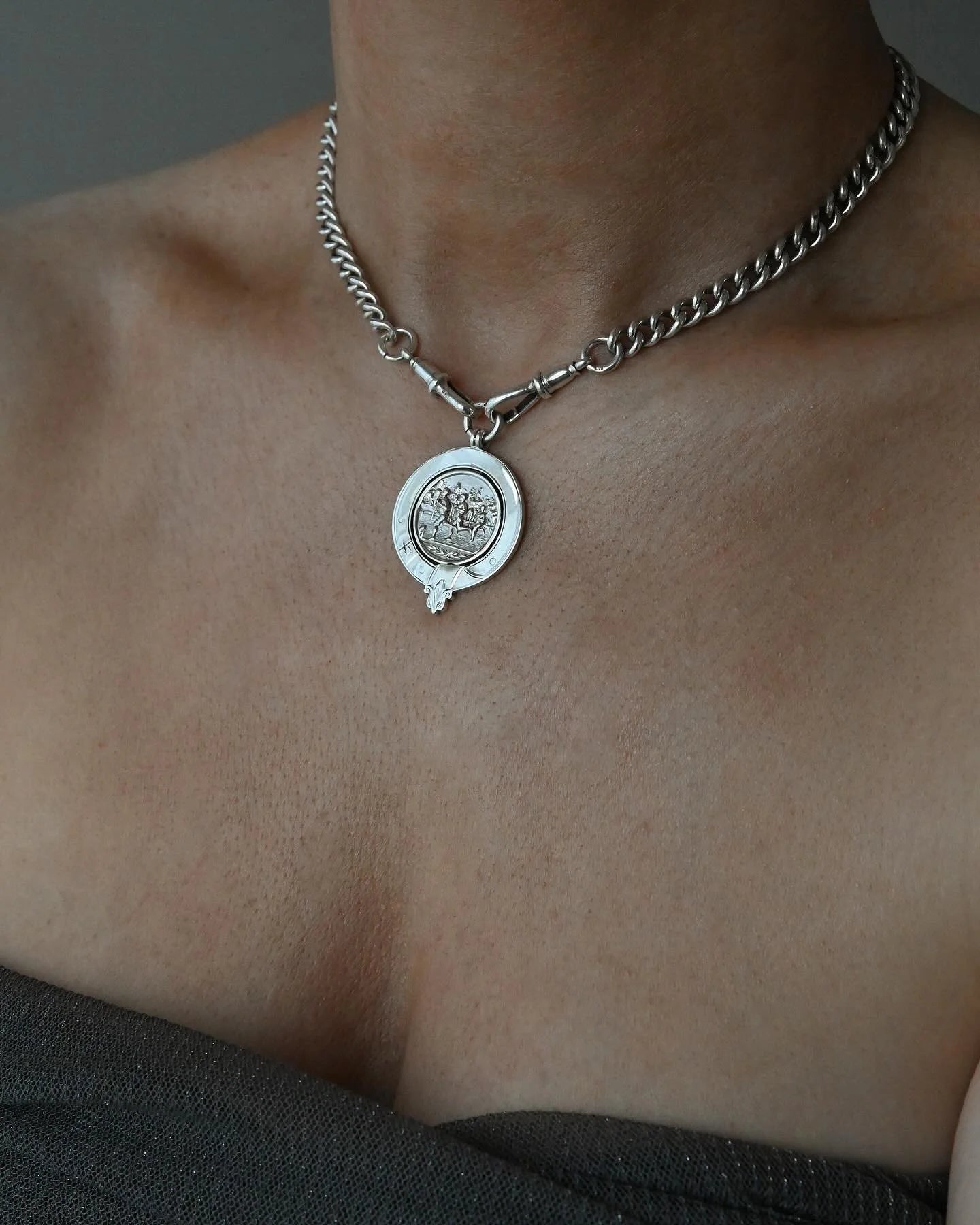 Antique English Silver Watch Chain Necklace 1912
