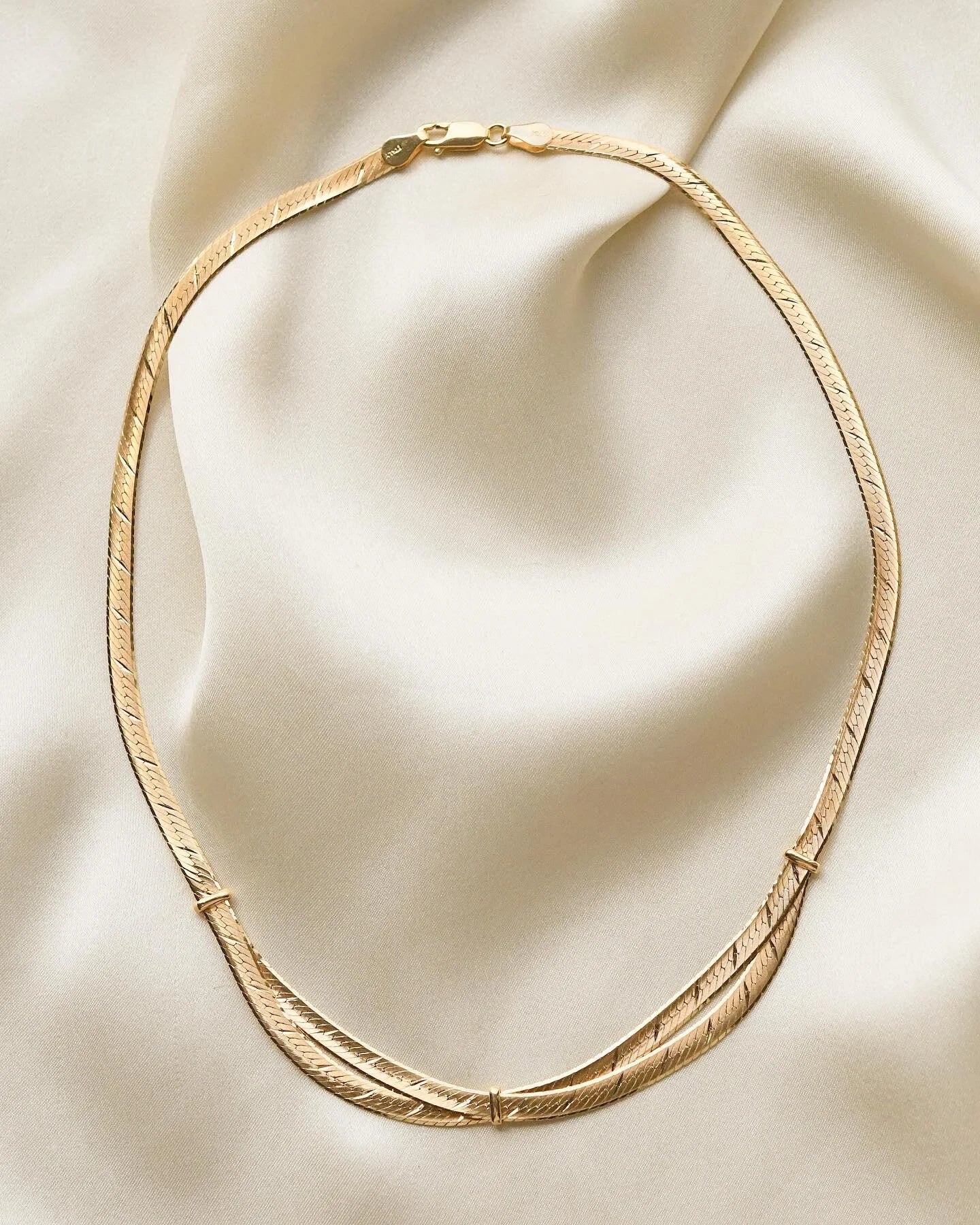 Sexy Unique Vintage Herringbone Necklace 18K Gold