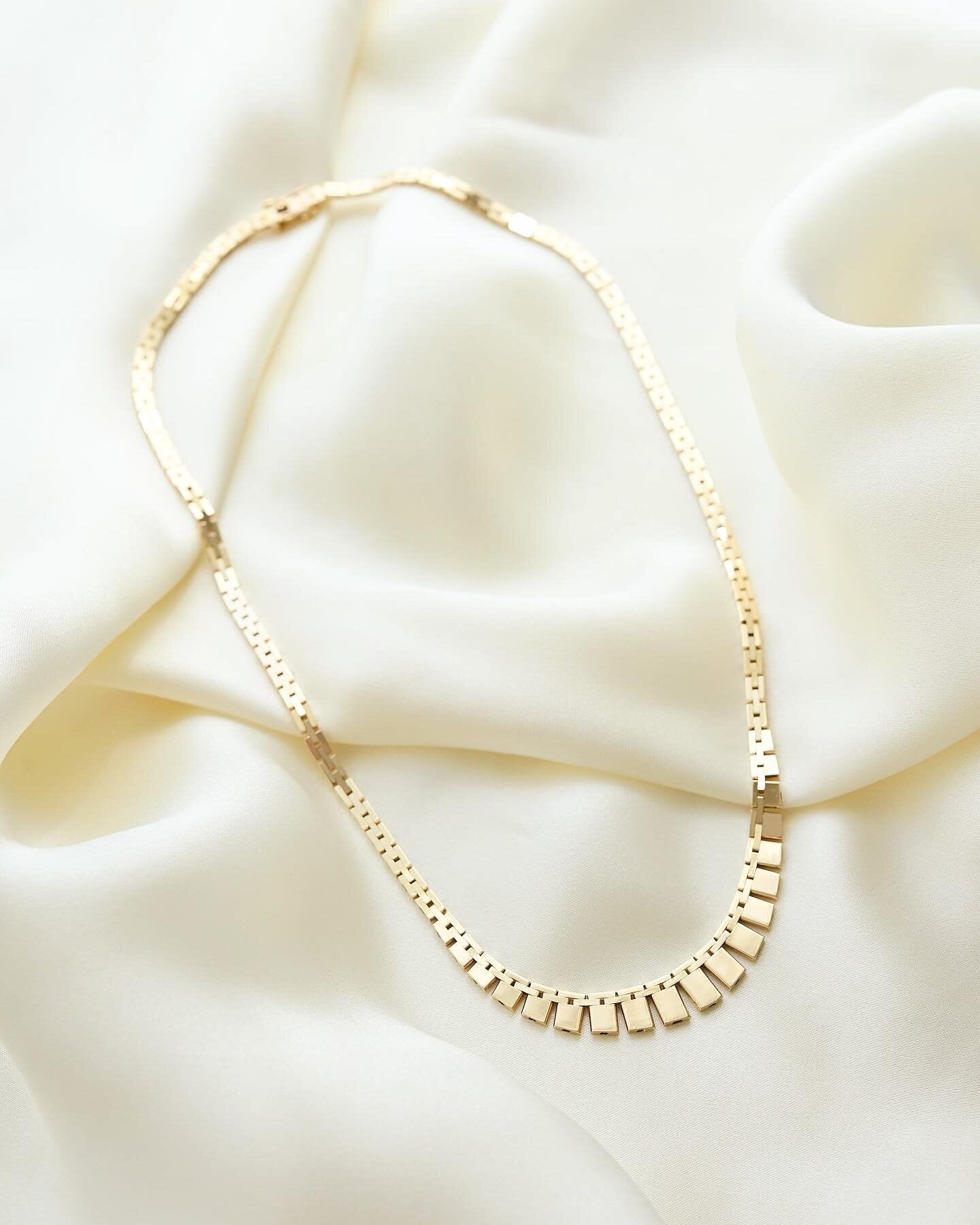 Danish Vintage Baby Brick Link Necklace by Tom Jensen 14K Gold 1970