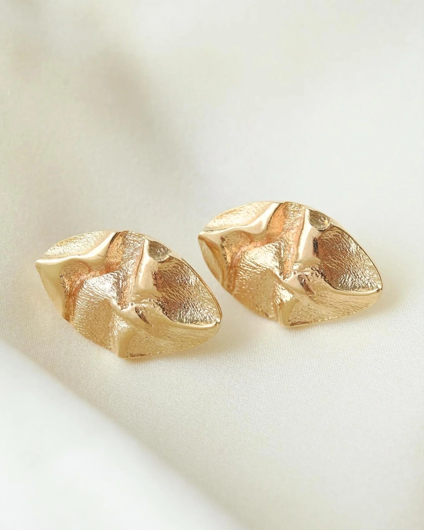 Big Danish Mid Century Organic Shaped Earrings 14K Gold 1970s
