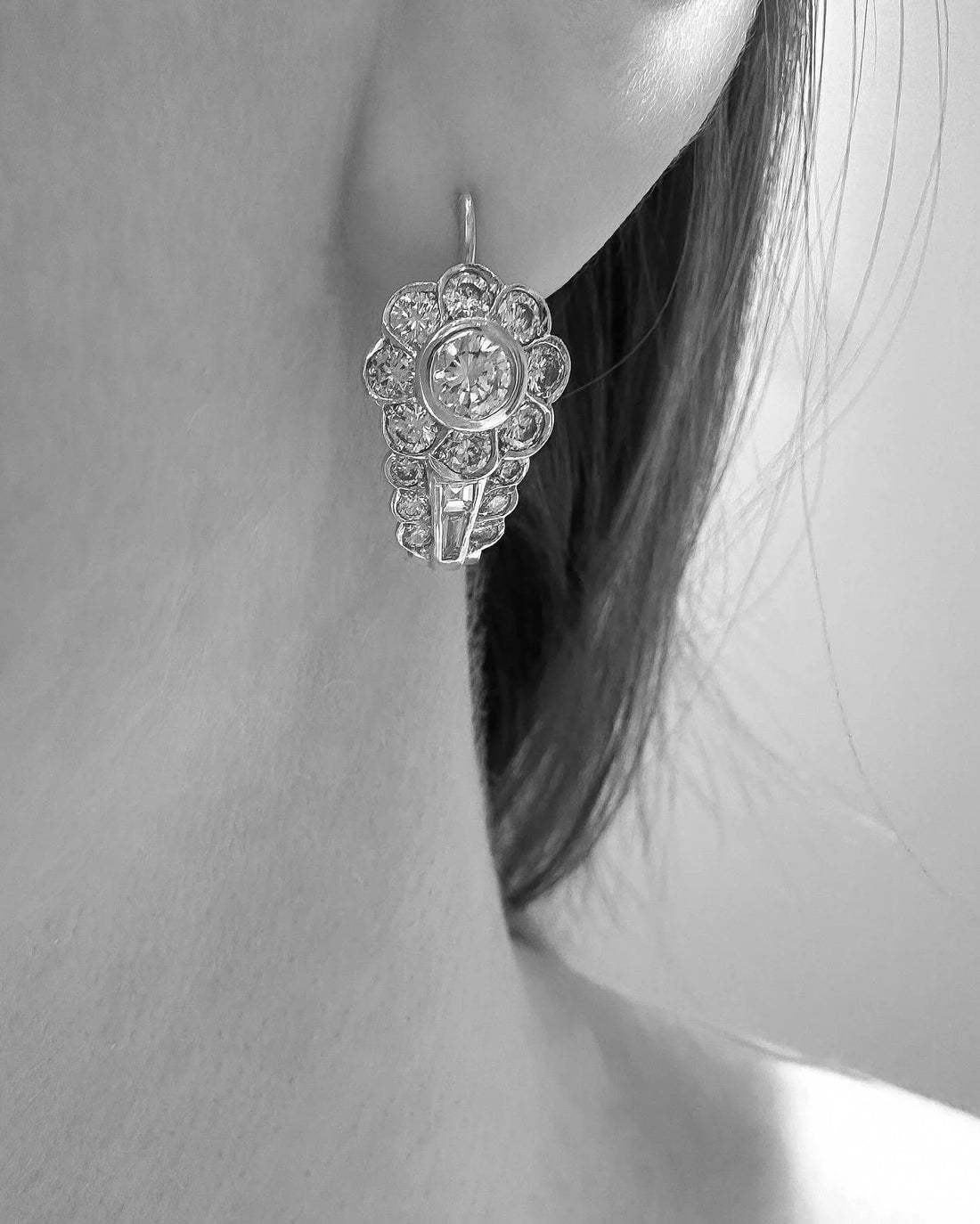Once in A Lifetime Dangling Diamond Cluster Earrings 2.50 Carats 14K Gold Denmark 1900s