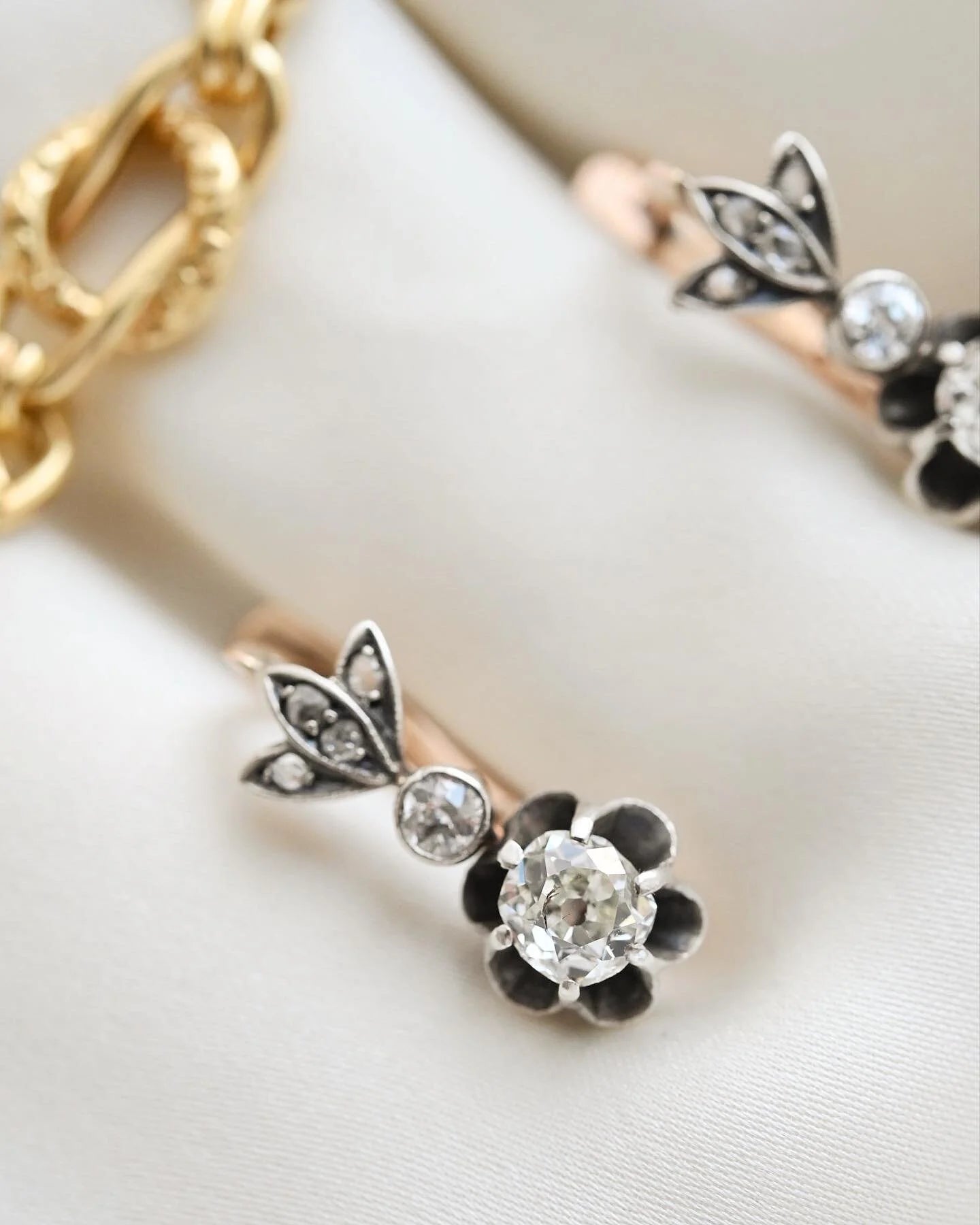 The Sweetest Antique Old Cut Diamond Earrings 18K Gold