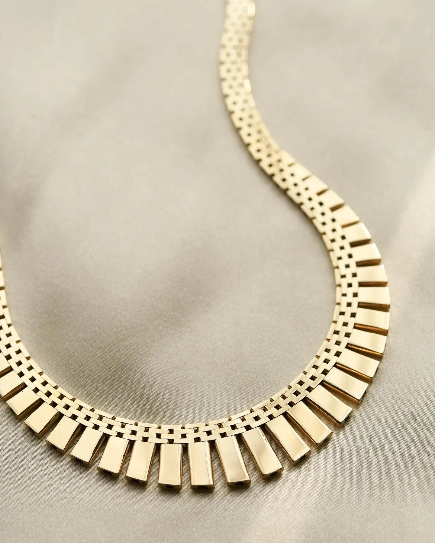 Beautiful Danish Graduated Brick Link Necklace 14K Gold 1960s