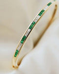 Stunning Carré Cut Emerald x Diamond Vintage Bangle 14K Gold
