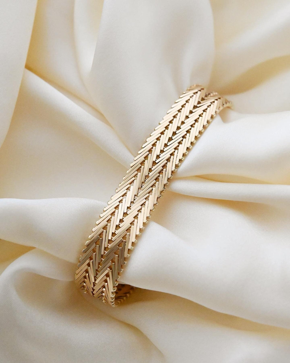 Danish Vintage Double Row Geneva Link Bracelet 14K Gold
