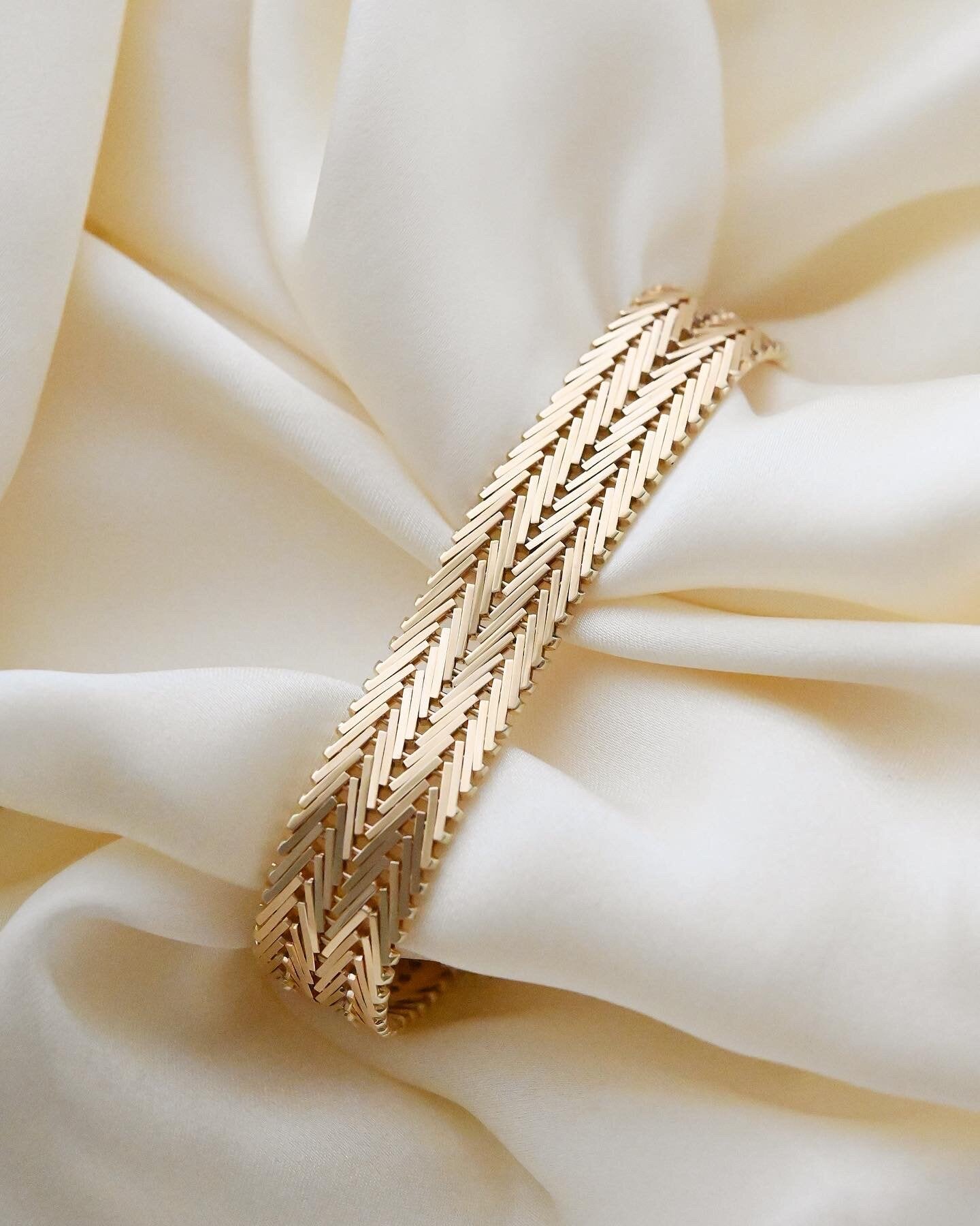 Danish Vintage Double Row Geneva Link Bracelet 14K Gold