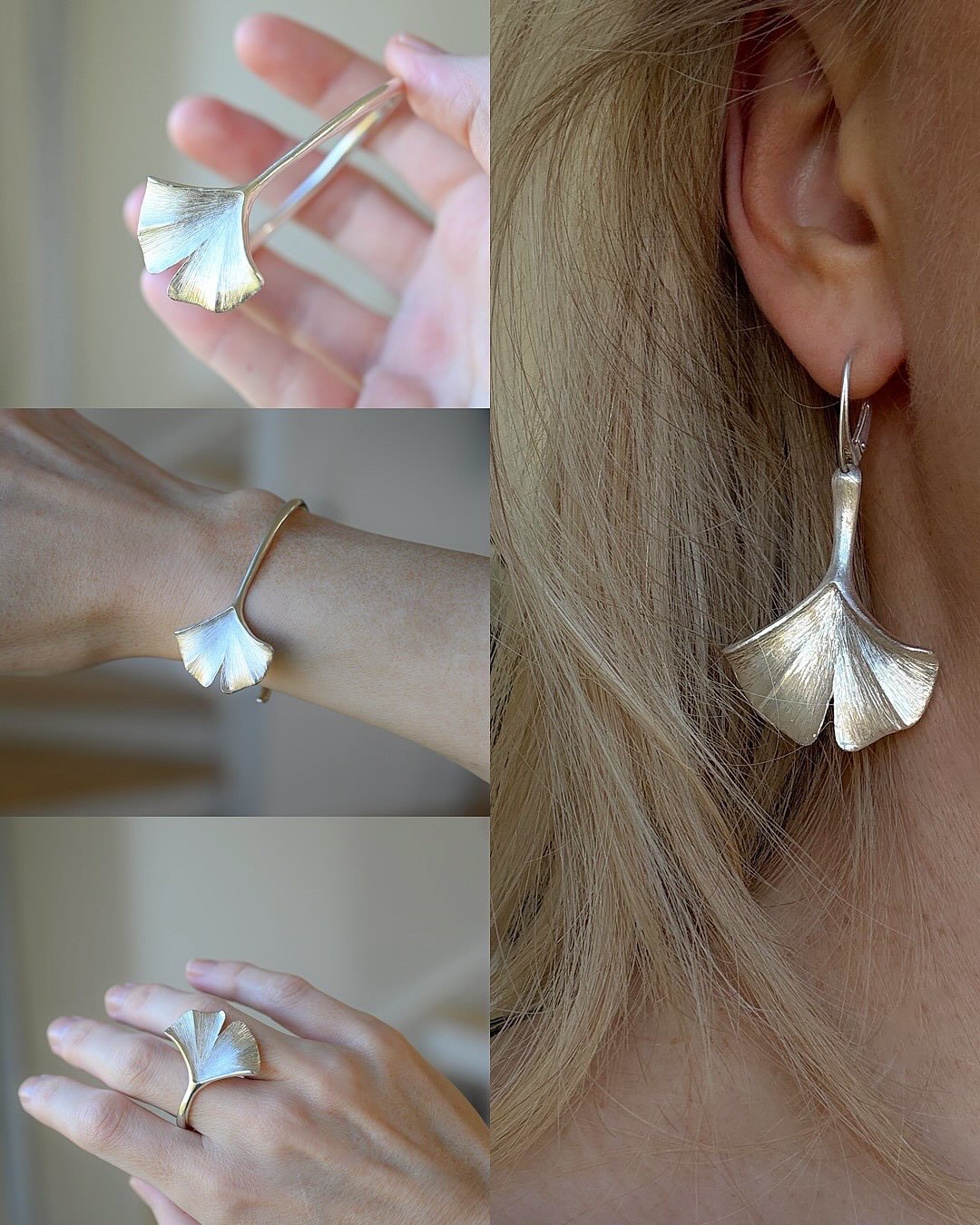 Dreamy Ginkgo Demi-parure W Cuff, Earrings and Ring