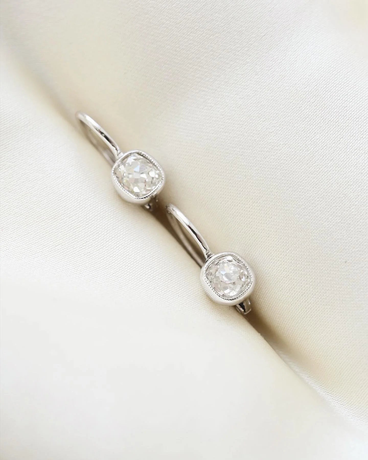 Divine Old Mine Cut Diamond Earrings 18K White Gold