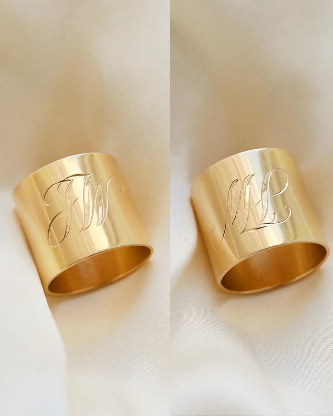 ML / JW Vintage Monogram Ring Rare Super Wide 18K Gold 1978