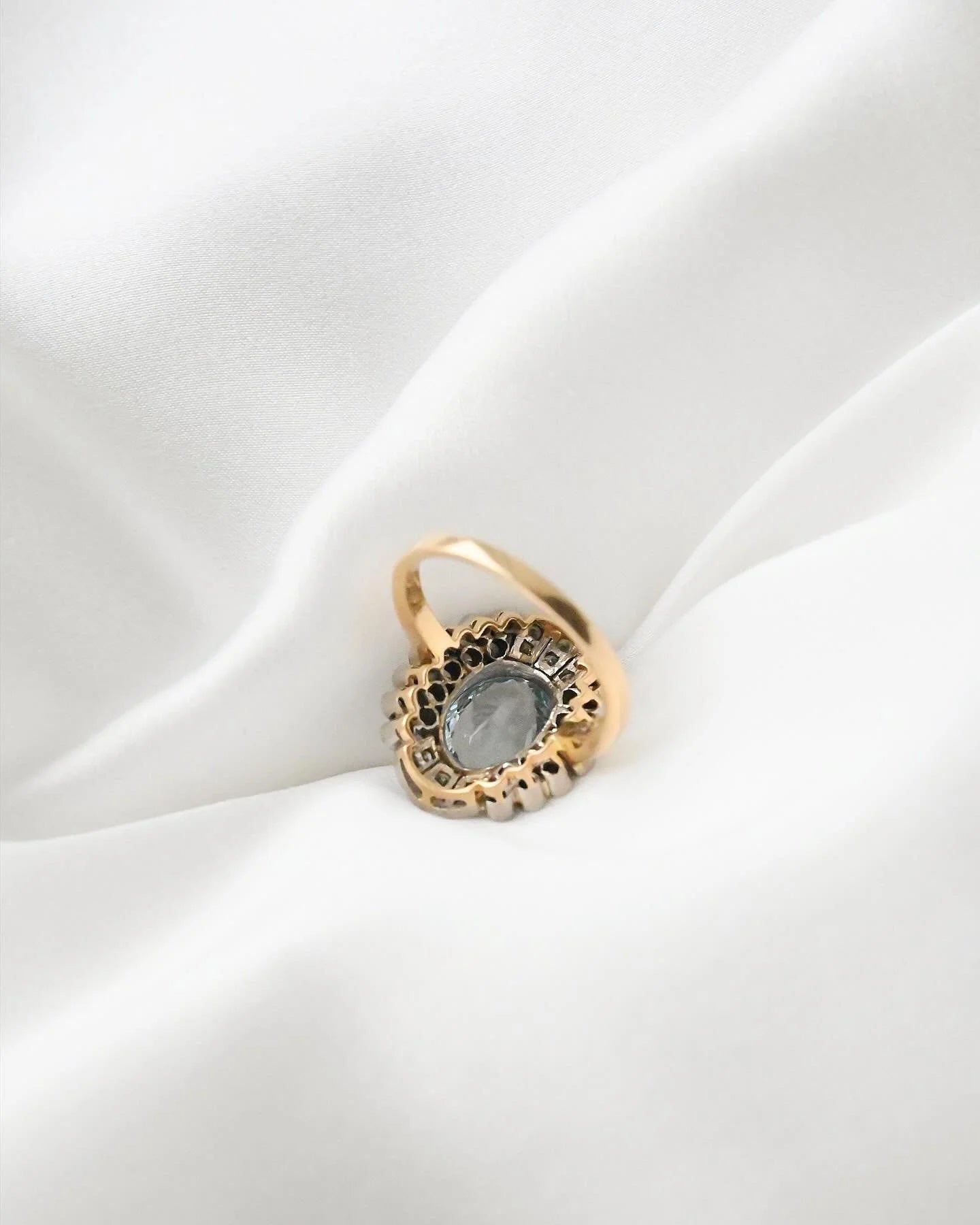Rare Antique HUGE Aquamarine x Diamond Cluster Ring 18K Gold