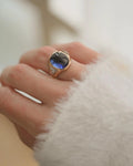 Magnificent Antique Cabochon Cut Lab Sapphire and Natural Diamonds 10K Gold 1920s