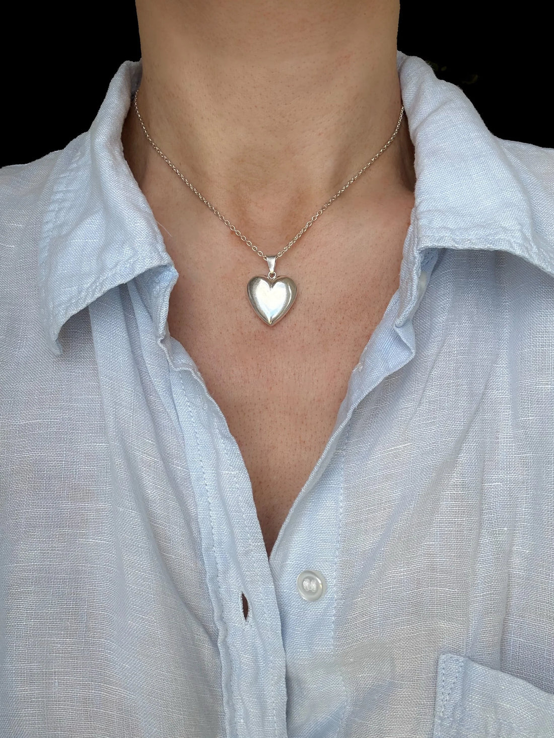 Endlessly Wearable Perfect Puffy Heart w Two Chains Silver Vintage 1960s