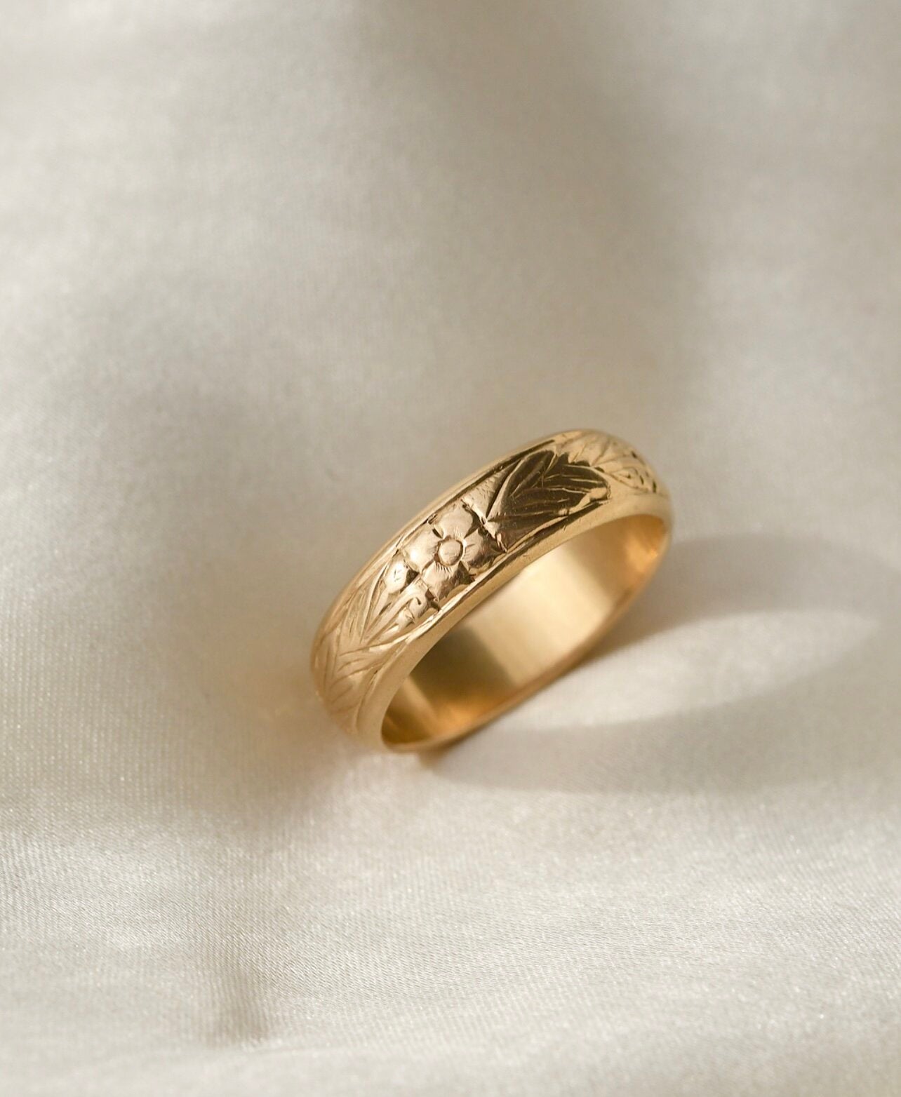 Heavy, Magical Engraved Wedding Band 18K Gold