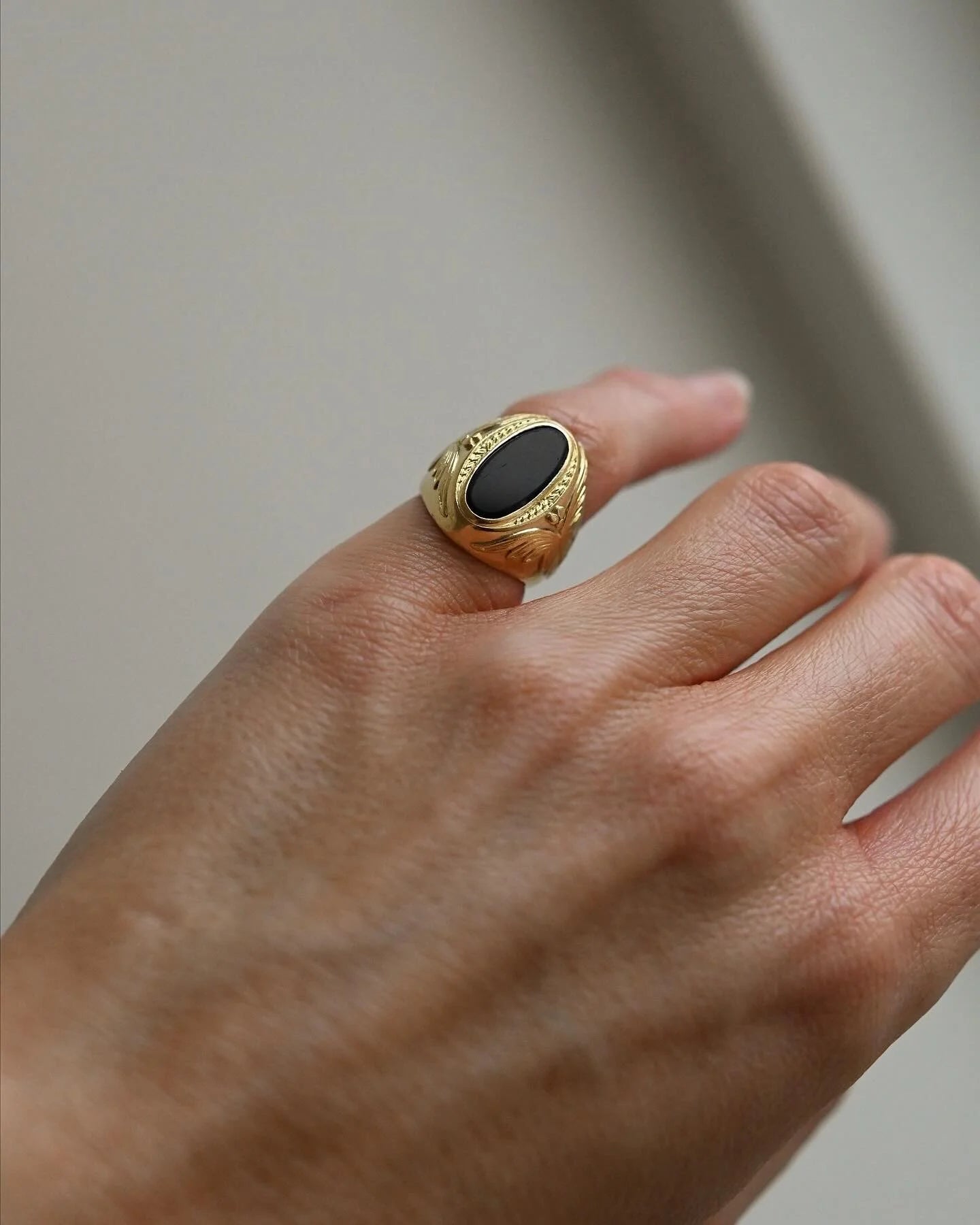 The Most Perfect Antique Onyx Signet Ring 11 Grams 18K Gold