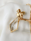 Out of This World Amazing HUGE Clear Crystal Bow Pendant 18K Gold 1945 Sweden