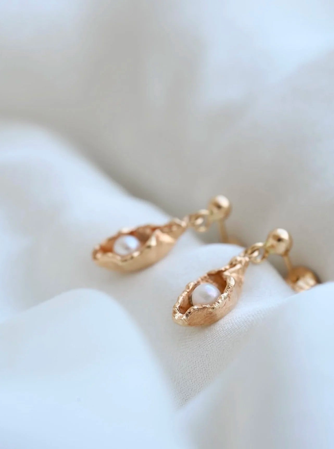Special Vintage Organic Pearl Earrings 18K Gold Sweden