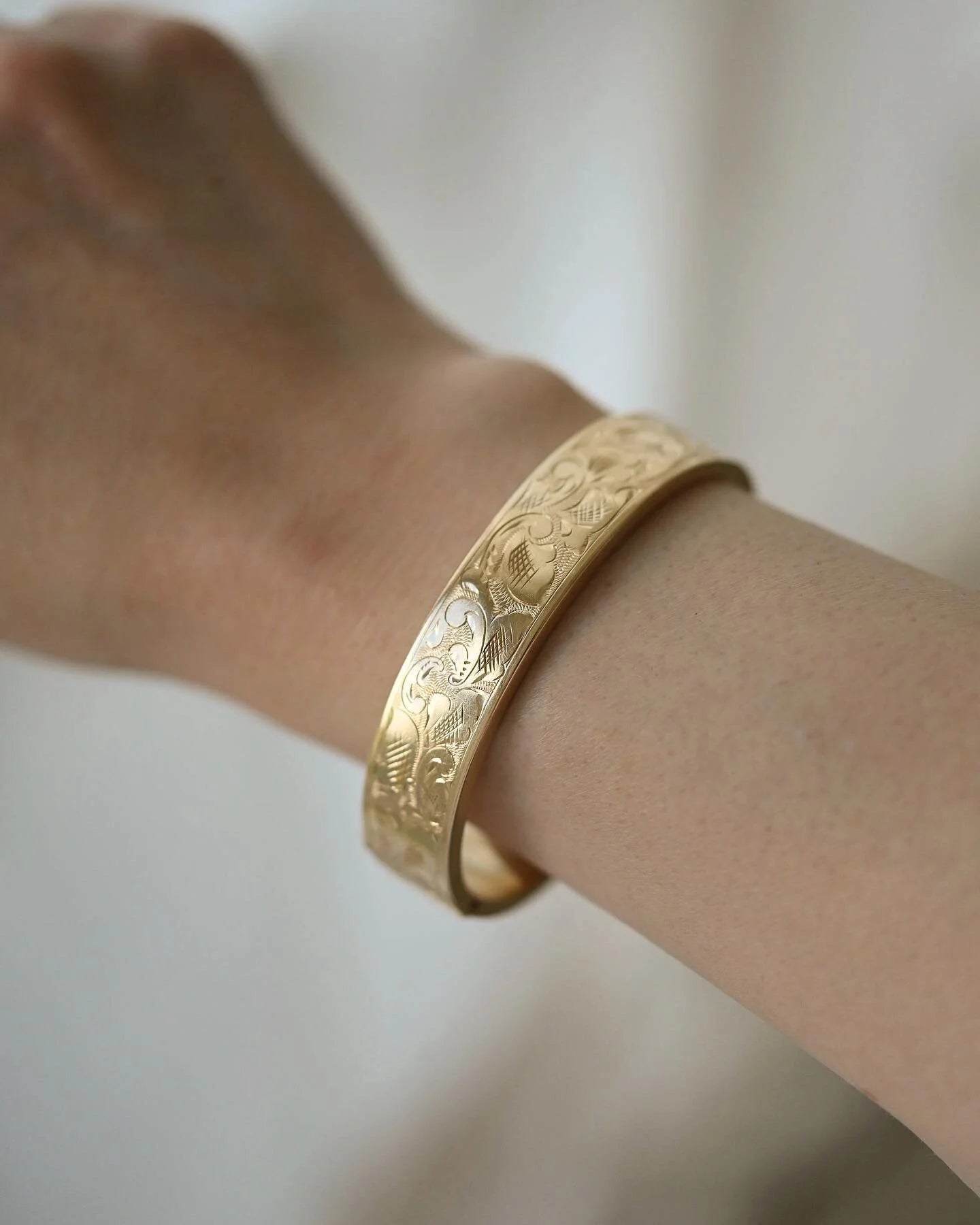 Danish Engraved Bangle by Carl Anton Koch 14K Gold