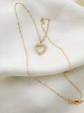 Feminine Classic Vintage Diamond Heart Pendant on Chain 18K Gold 1970s