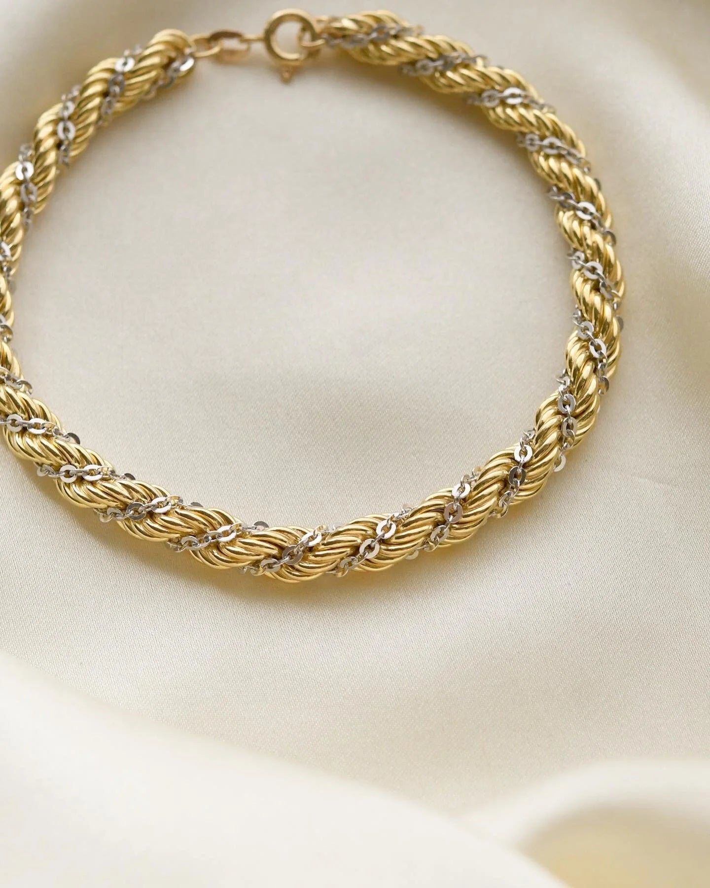 Twisted Two Tone Italian Vintage Bracelet 18K Gold 1970s