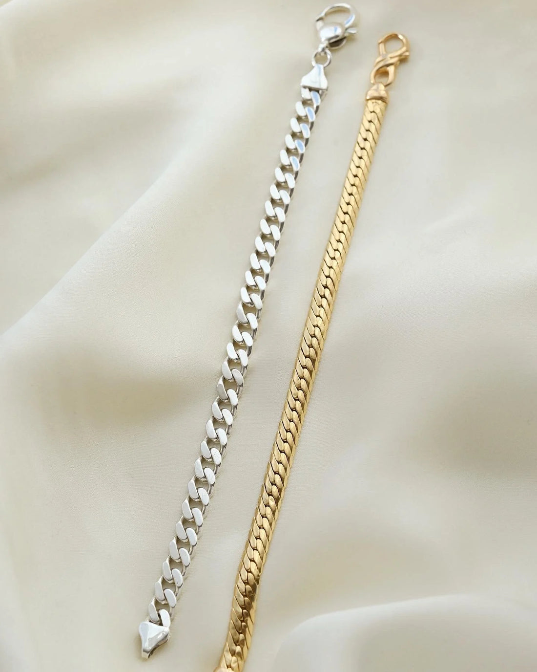 Vintage Curb Link Bracelets One in Silver and One in 18K Gold