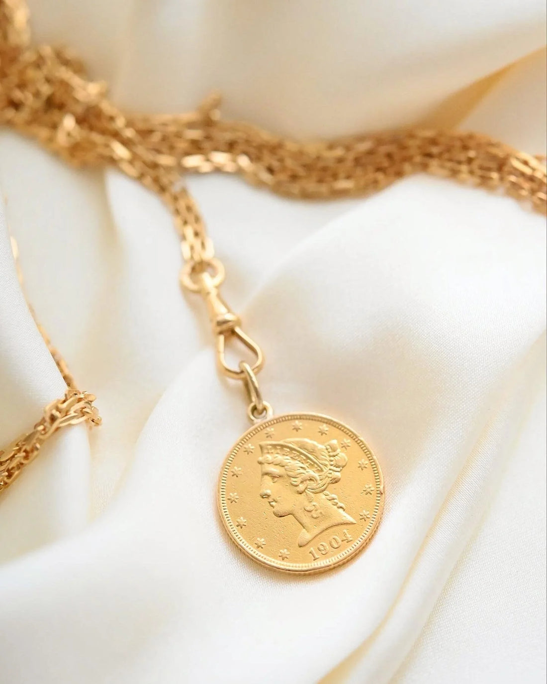 Antique Lady Liberty 5 Dollar Coin Pendant 21.6K Gold 1904