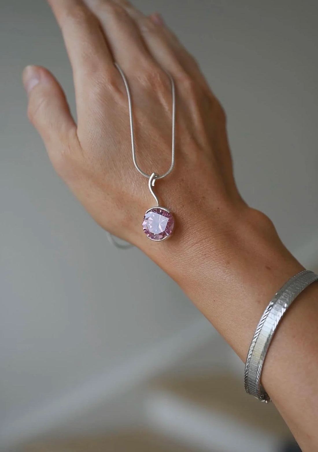 Perfect Pink Pop Vintage Pendant on Chain Sterling Silver Denmark 1990s