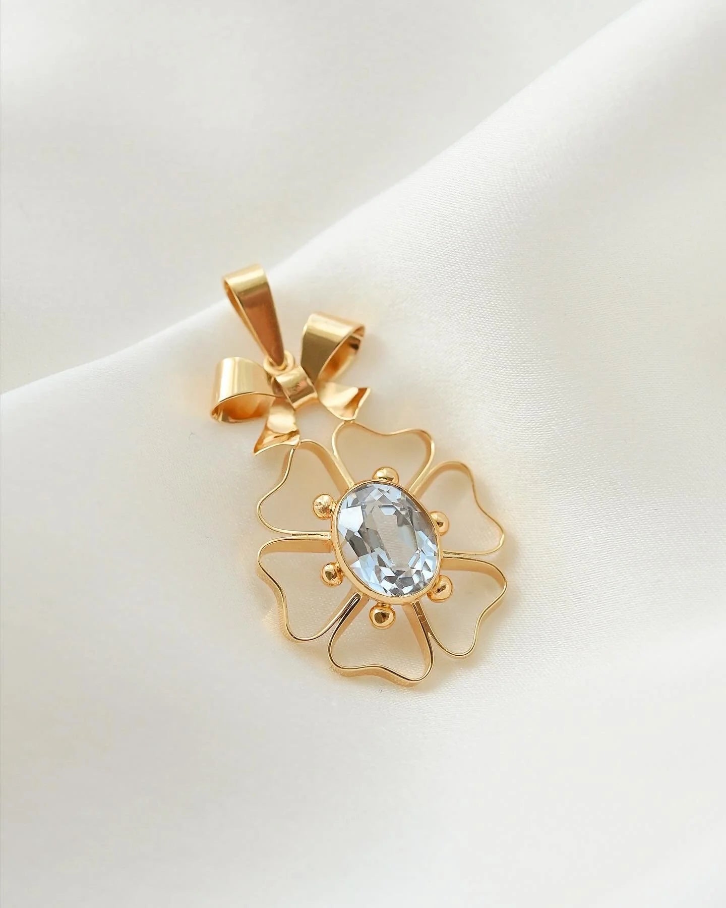 Feminine Bow Pendant w Spinel 18K Gold 1946