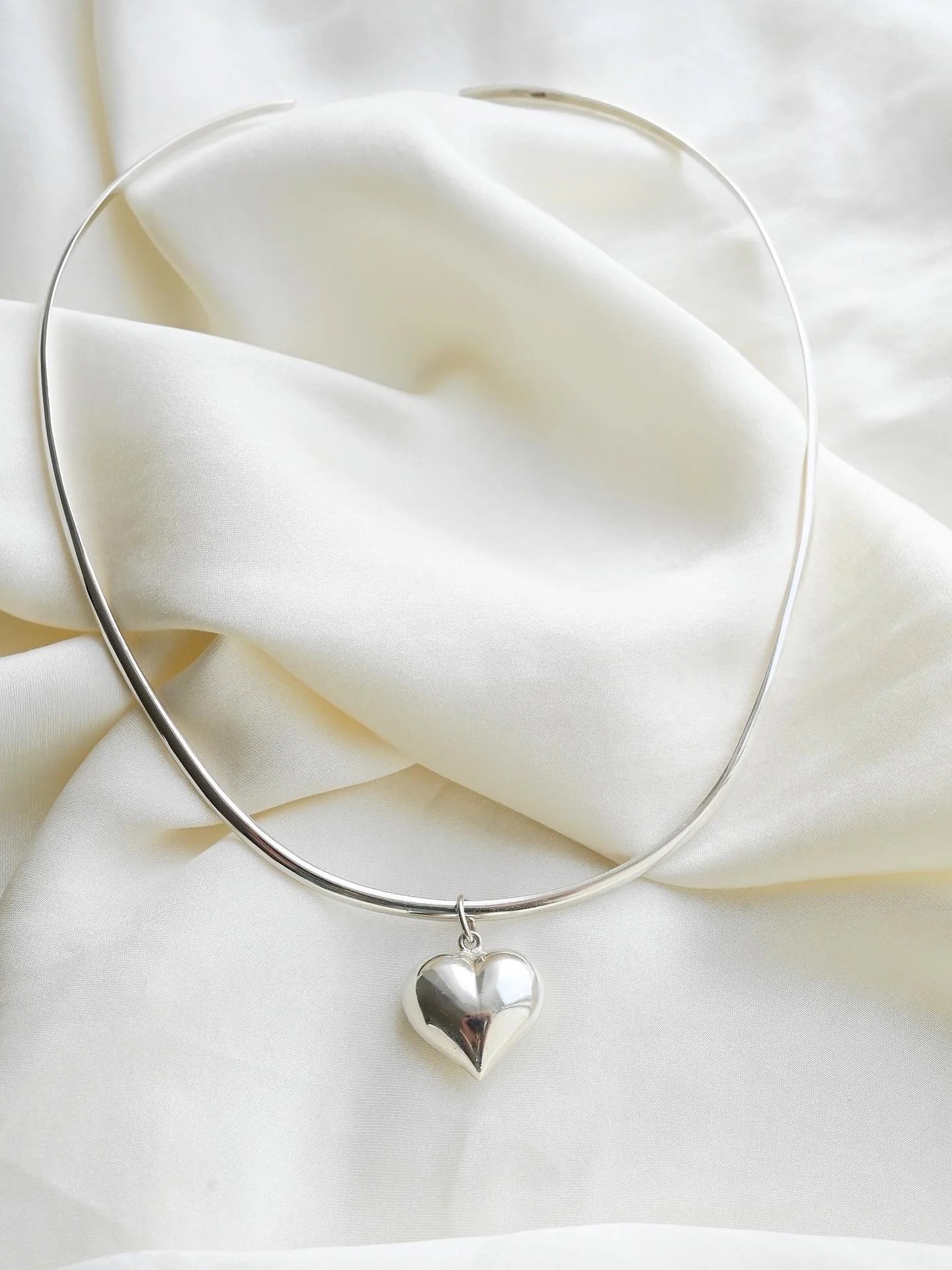 1990s Puffy Heart Charm Collar Sterling Silver Denmark