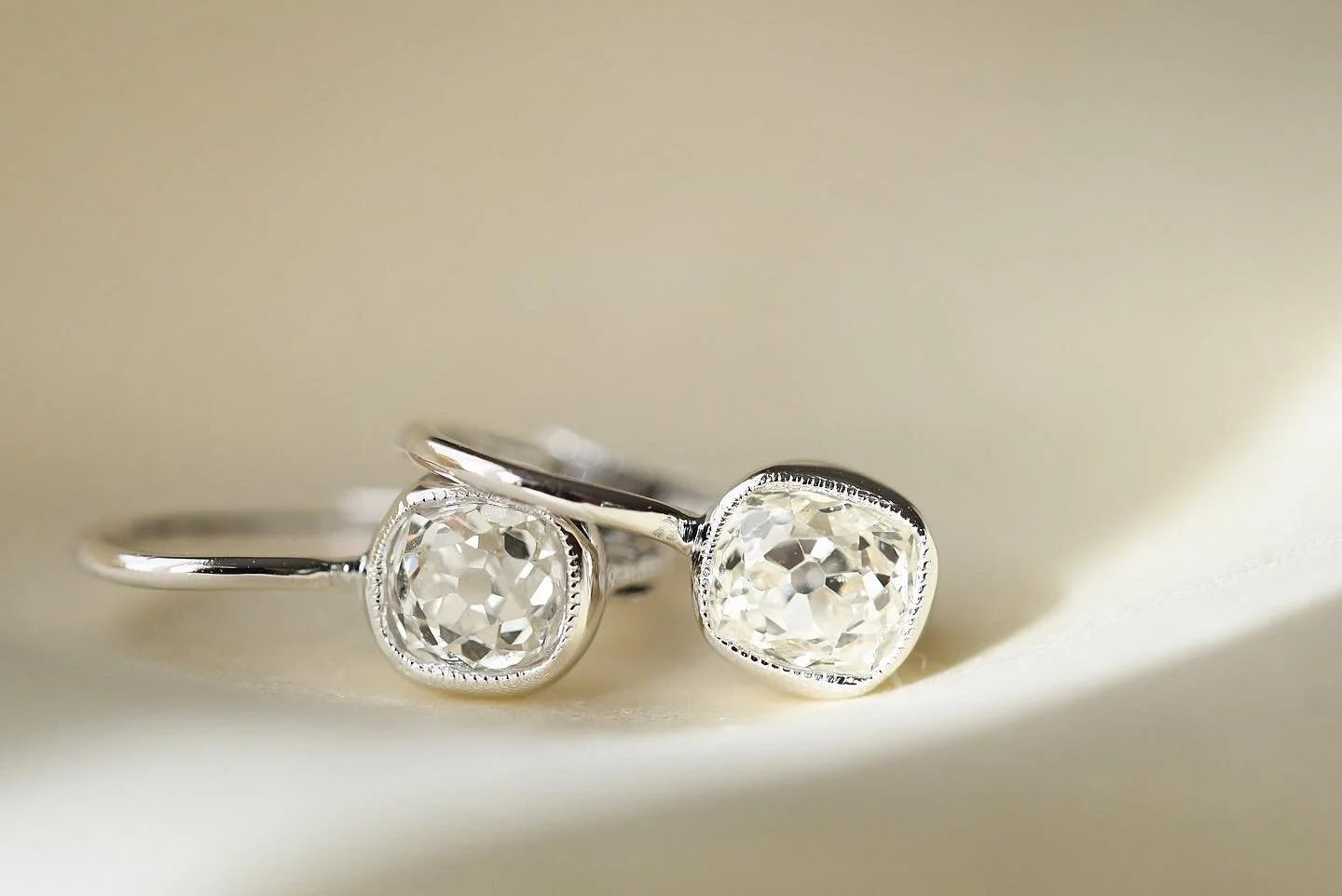 Divine Old Mine Cut Diamond Earrings 18K White Gold