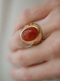 Luscious Antique Orange Agate Cabochon Ring 18K Gold