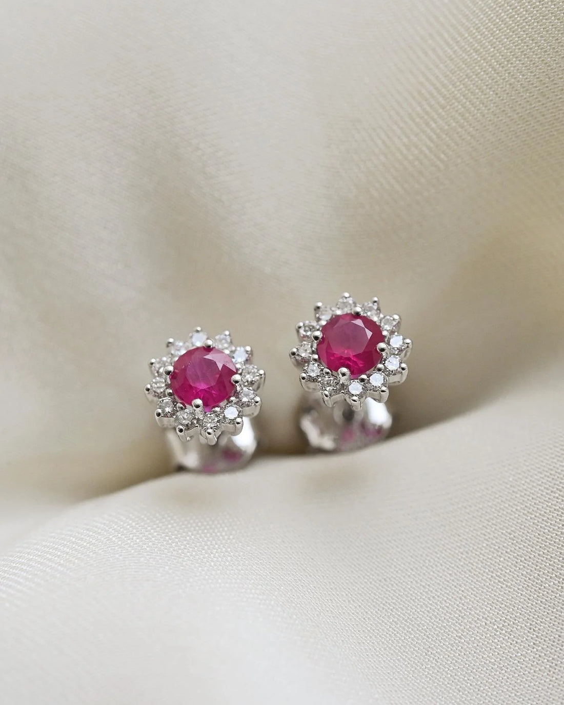 Irresistible Ruby and Diamond Earrings 18K White Gold Estate
