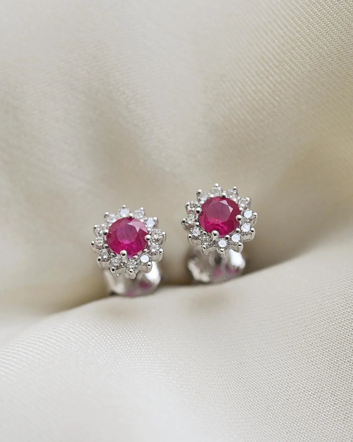 Irresistible Ruby and Diamond Earrings 18K White Gold Estate