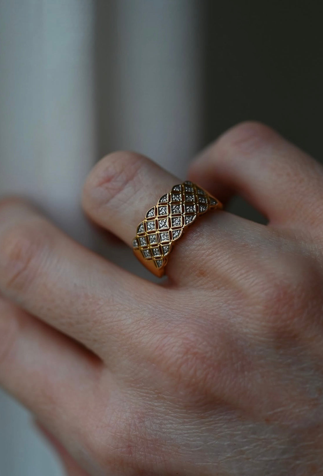 Gorgeous Vintage Diamond Ring Wide Band 18K Gold Denmark