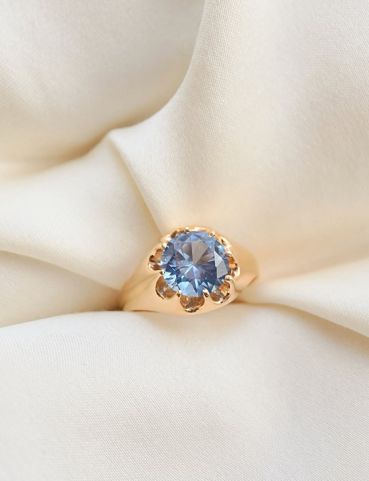 The cornflower blue topaz catching the light