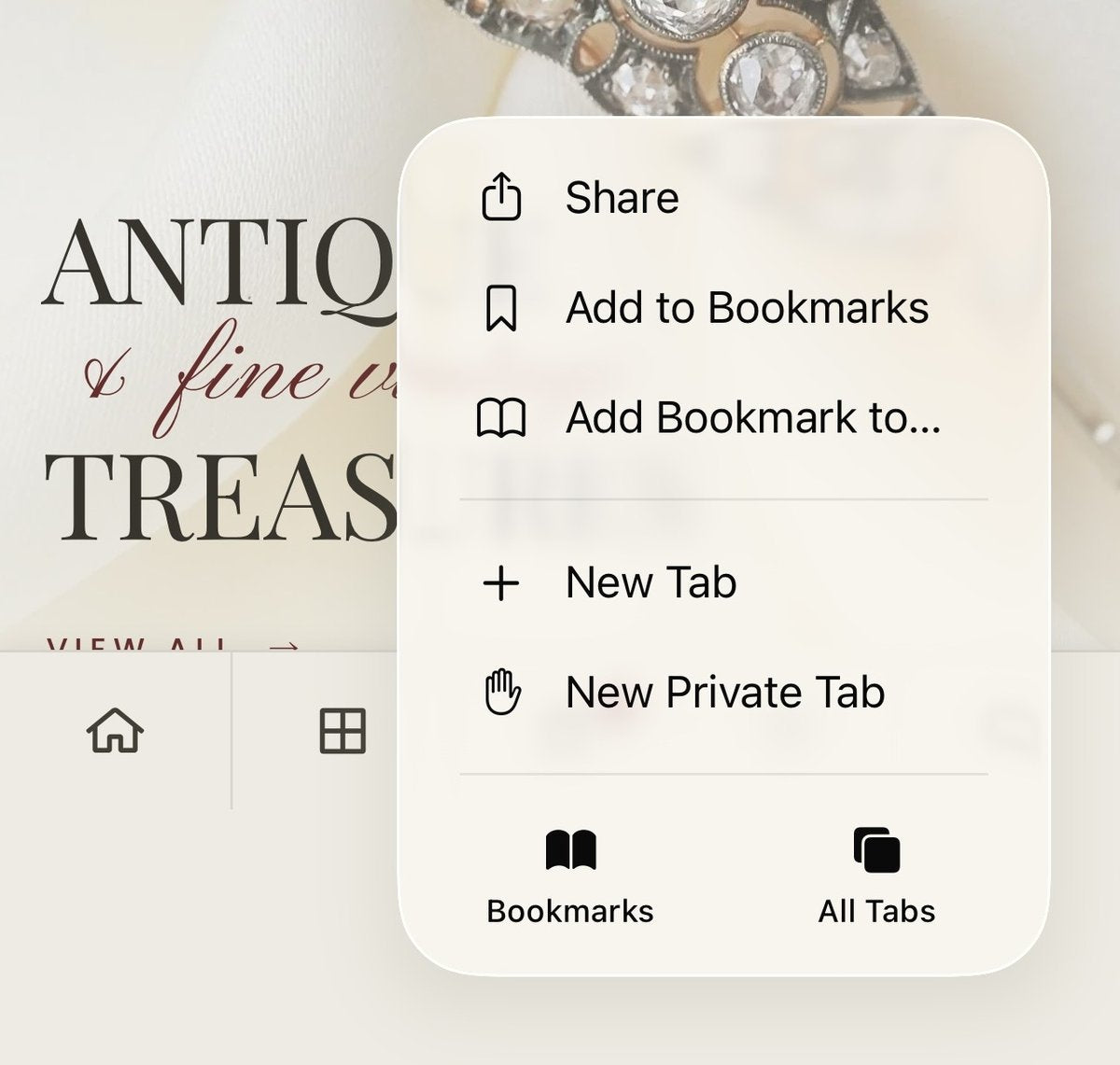 The Safari menu opens - tap Share