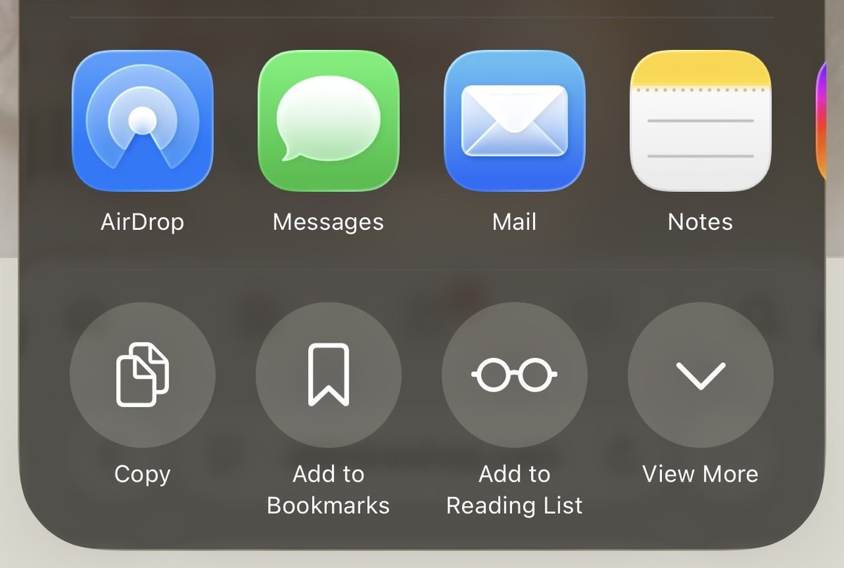 The share menu - tap View More at the end of the row